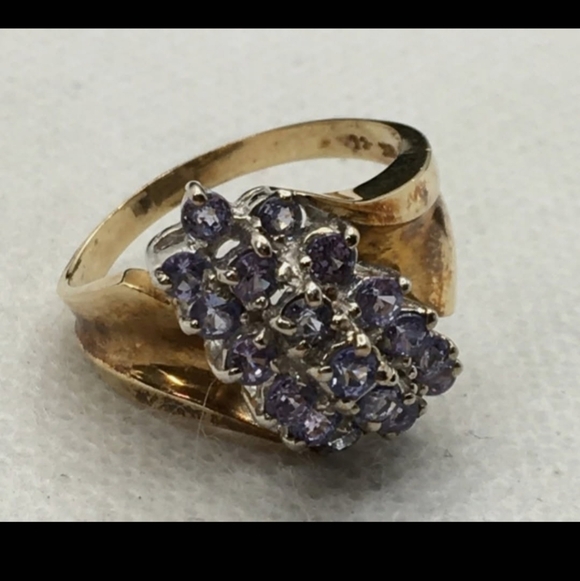 Real Vintage Tanzinite Cluster Ring 10k 1ctWeight Tanzinite Size 5 - Picture 7 of 16